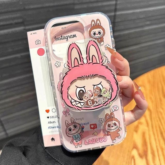 Picture of Cartoon Labubu Phone Case - Pink Magnetic Style for iPhone and Galaxy - Fun Character Gift
