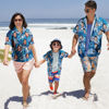 Picture of Custom Photo Face Hawaiian Shirt for Family - Personalized Short Sleeve Beach Party Summer T-Shirts - Blue Flower Pattern - Holiday Gifts for Family Members