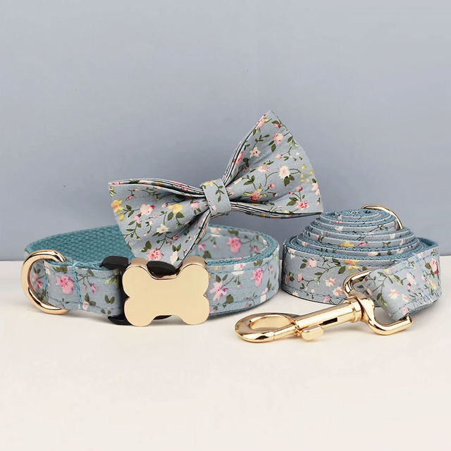 Picture of Personalized Pet Name Collar - Small Floral Series - Engraved Pet Name Dog Bone Tag - Gift for Pets