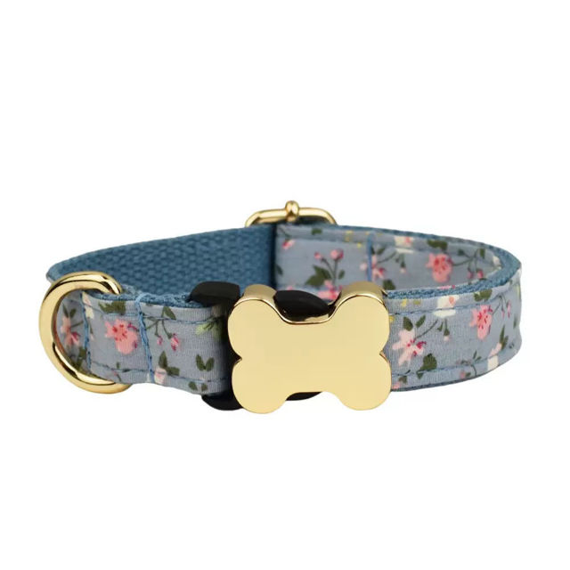 Picture of Personalized Pet Name Collar - Small Floral Series - Engraved Pet Name Dog Bone Tag - Gift for Pets