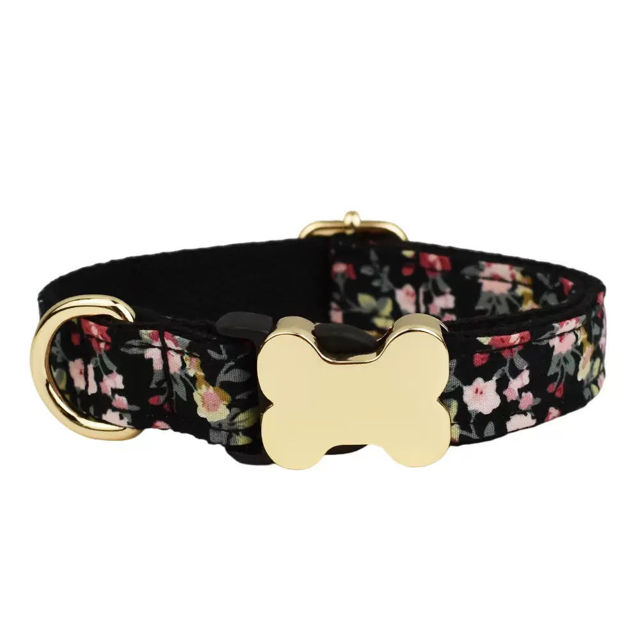 Picture of Personalized Pet Name Collar - Small Floral Series - Engraved Pet Name Dog Bone Tag - Gift for Pets