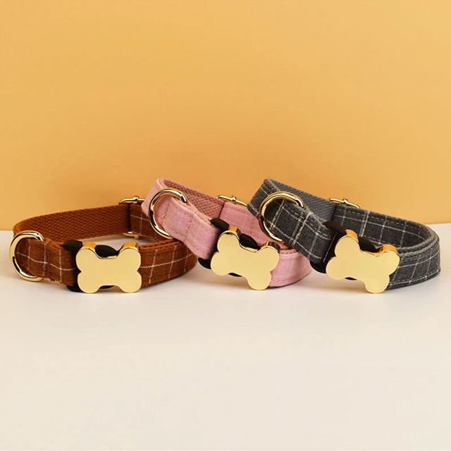 Picture of Personalized Pet Name Collar - Grid Series - Engraved Pet Name Dog Bone Tag - Gift for Pets