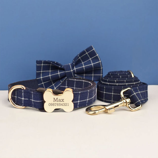 Picture of Personalized Pet Name Collar - Grid Series - Engraved Pet Name Dog Bone Tag - Gift for Pets