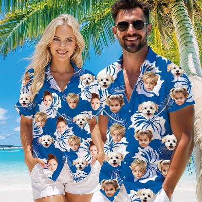 Picture of Custom Face Hawaiian Shirt for Family - Custom Hawaiian Shirt for Men, Women and Kids - Blue Pattern - Beach Party and Summer Vacation