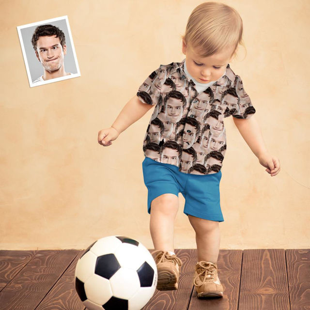 Picture of Custom Photo Face Hawaiian Style Face Mash Long Dress and Shirt Family Matching - Beach Party T-Shirts as Best Summer Holiday Gifts for Family