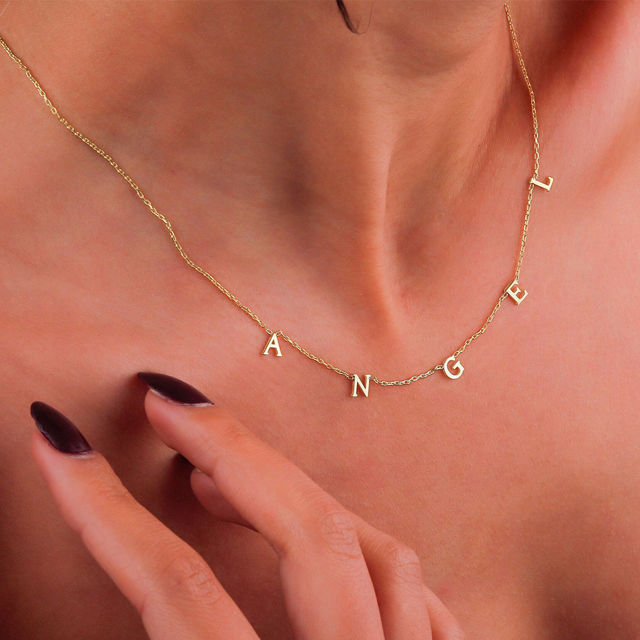 Picture of Dainty Initial Necklace - Sideways Initial Necklace - Spaced Letter Name Necklace