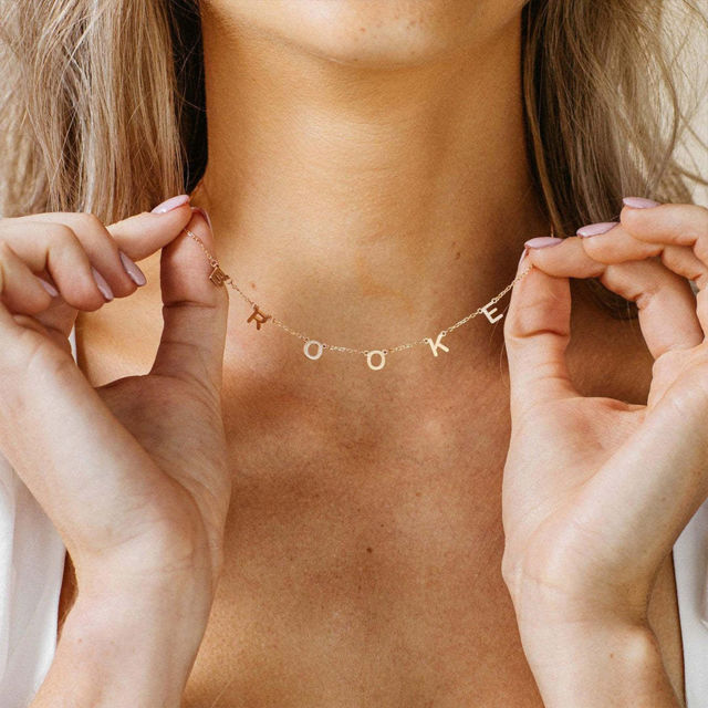 Picture of Dainty Initial Necklace - Sideways Initial Necklace - Spaced Letter Name Necklace