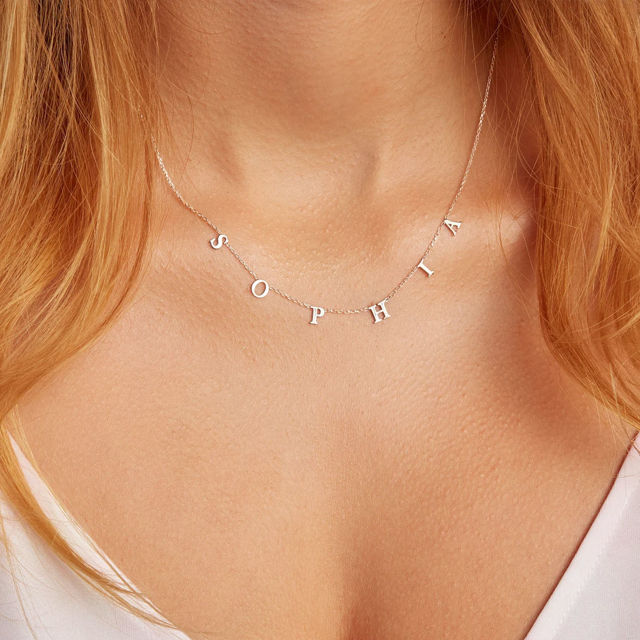 Picture of Dainty Initial Necklace - Sideways Initial Necklace - Spaced Letter Name Necklace