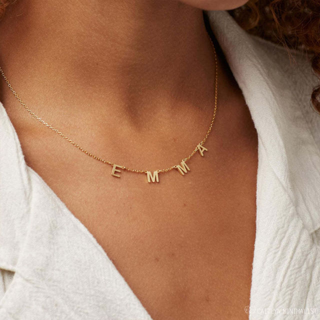 Picture of Dainty Initial Necklace - Sideways Initial Necklace - Spaced Letter Name Necklace