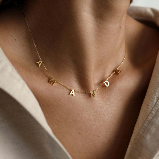 Picture of Dainty Initial Necklace - Sideways Initial Necklace - Spaced Letter Name Necklace