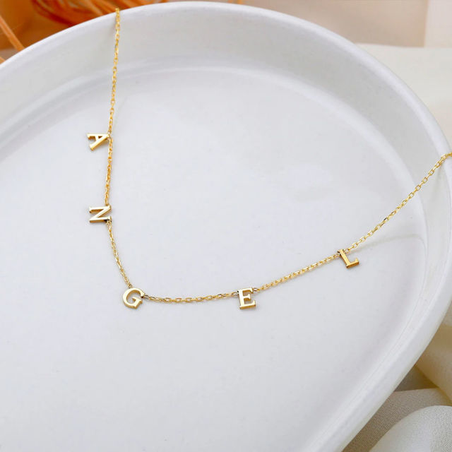 Picture of Dainty Initial Necklace - Sideways Initial Necklace - Spaced Letter Name Necklace