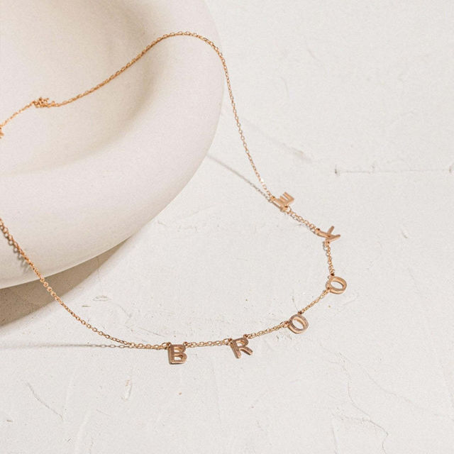 Picture of Dainty Initial Necklace - Sideways Initial Necklace - Spaced Letter Name Necklace