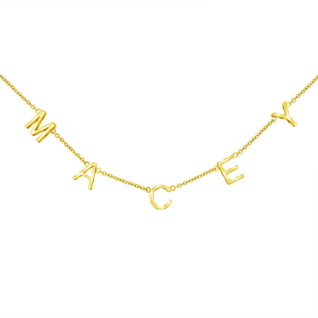 Picture of Dainty Initial Necklace - Sideways Initial Necklace - Spaced Letter Name Necklace