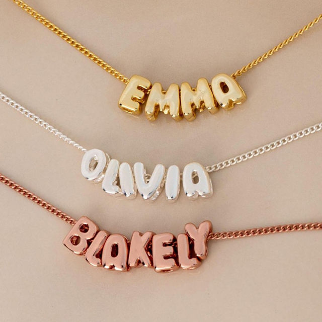 Picture of Custom Bubble Initial Necklace - Personalized Bubble Name Necklace - Custom Jewelry