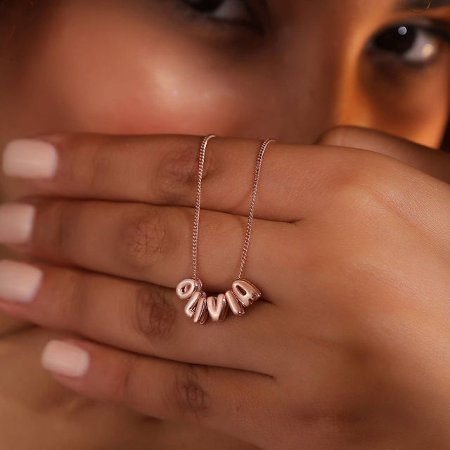 Picture of Custom Bubble Initial Necklace - Personalized Bubble Name Necklace - Custom Jewelry