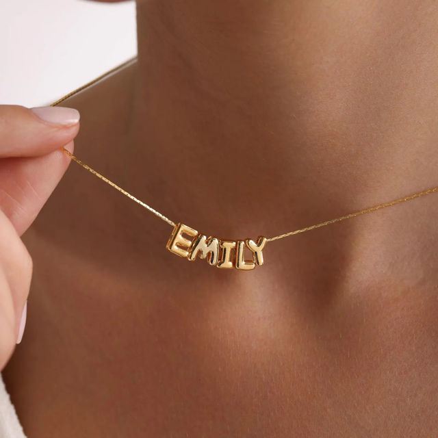Picture of Custom Bubble Initial Necklace - Personalized Bubble Name Necklace - Custom Jewelry
