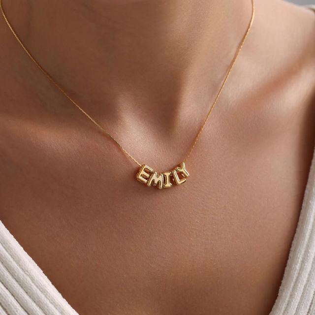Picture of Custom Bubble Initial Necklace - Personalized Bubble Name Necklace - Custom Jewelry
