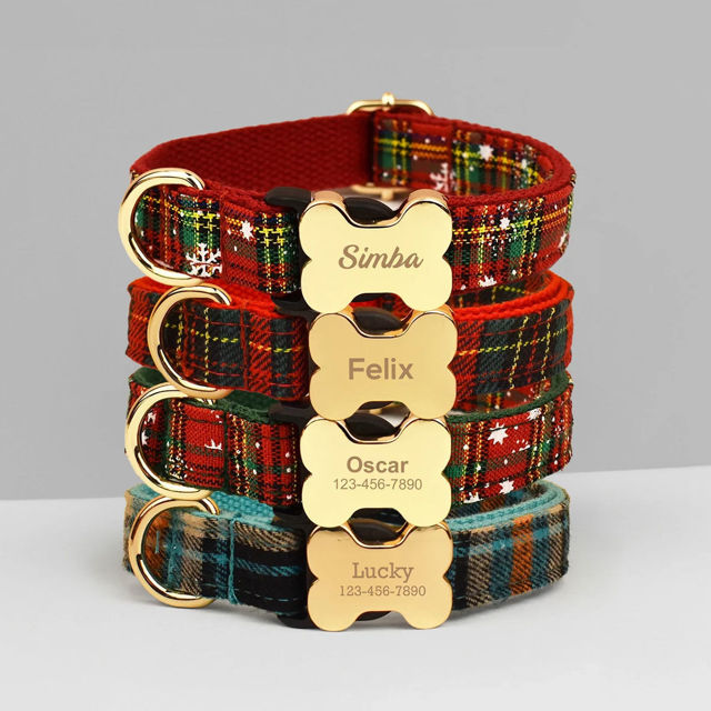 Picture of Personalized Pet Name Collar - Grid Series - Engraved Pet Name Square Tag - Gift for Pets