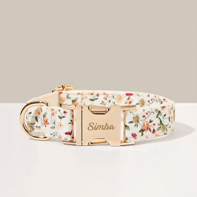 Picture of Personalized Pet Name Collar - Small Floral Series - Engraved Pet Name Square Tag - Gift for Pets