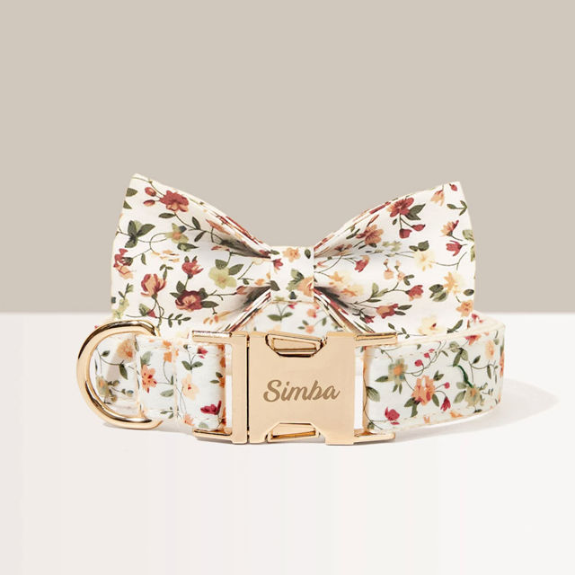 Picture of Personalized Pet Name Collar - Small Floral Series - Engraved Pet Name Square Tag - Gift for Pets