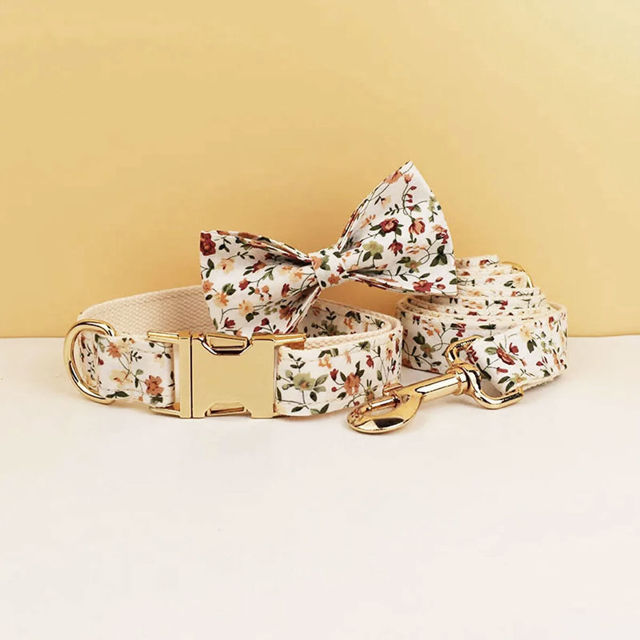 Picture of Personalized Pet Name Collar - Small Floral Series - Engraved Pet Name Square Tag - Gift for Pets