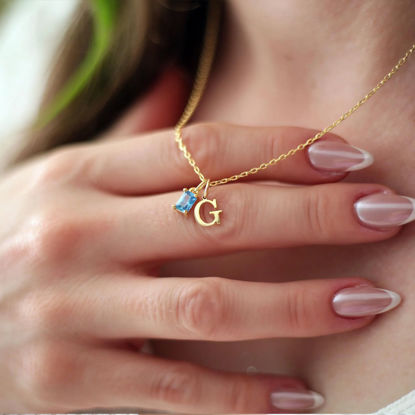 Picture of Custom Initial Birthstone Necklace - Personalized Initial Necklace