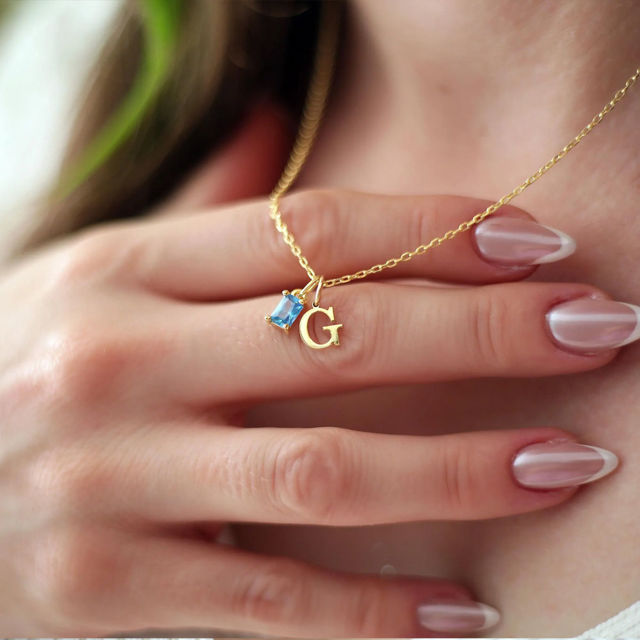 Picture of Custom Initial Birthstone Necklace - Personalized Initial Necklace