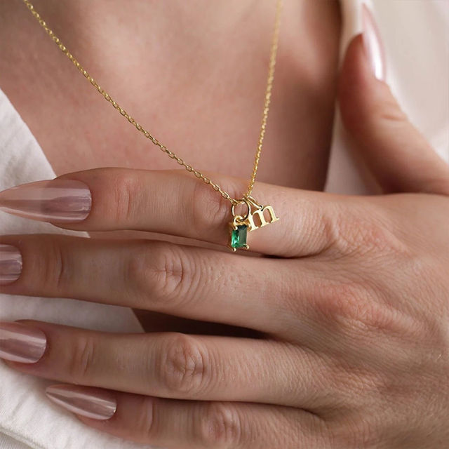 Picture of Custom Initial Birthstone Necklace - Personalized Initial Necklace