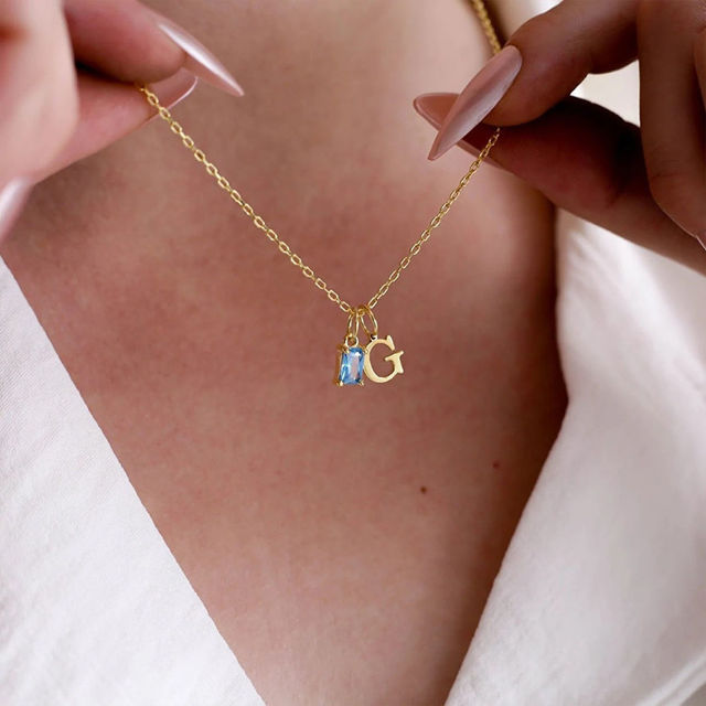 Picture of Custom Initial Birthstone Necklace - Personalized Initial Necklace