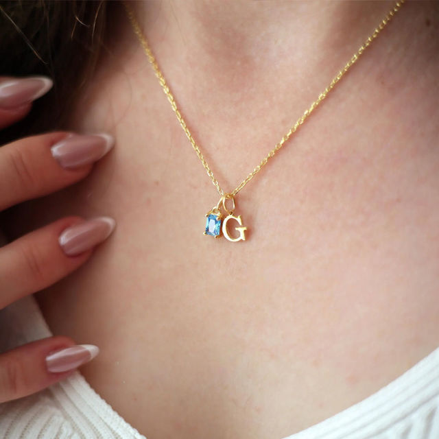 Picture of Custom Initial Birthstone Necklace - Personalized Initial Necklace