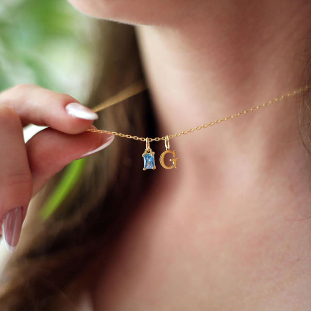 Picture of Custom Initial Birthstone Necklace - Personalized Initial Necklace