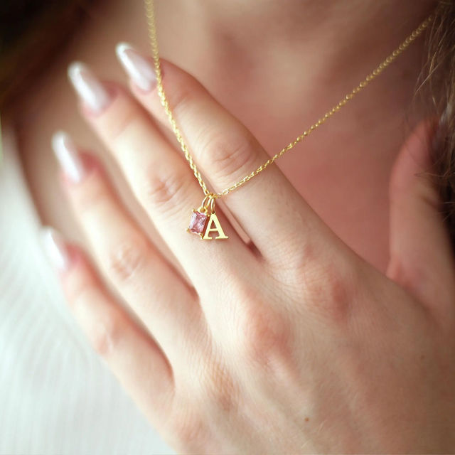 Picture of Custom Initial Birthstone Necklace - Personalized Initial Necklace