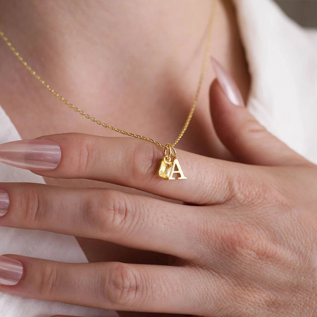 Picture of Custom Initial Birthstone Necklace - Personalized Initial Necklace