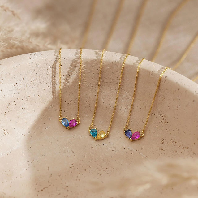 Picture of Custom Heart Shaped Birthstone Necklace - Personalized Necklace for Mother's Day