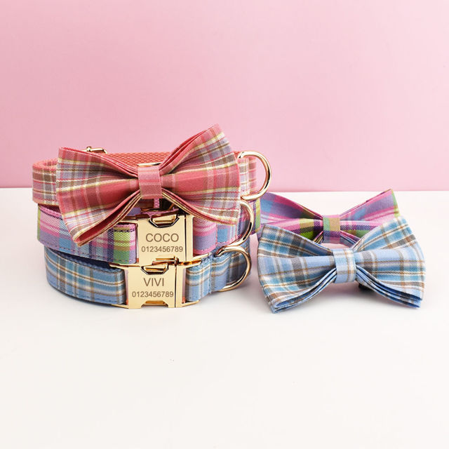 Picture of Personalized Pet Name Collar - 7 Color Grid Series - Engraved Pet Name Square Tag - Gift for Pets
