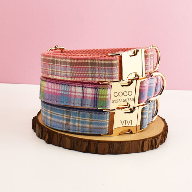 Picture of Personalized Pet Name Collar - 7 Color Grid Series - Engraved Pet Name Square Tag - Gift for Pets