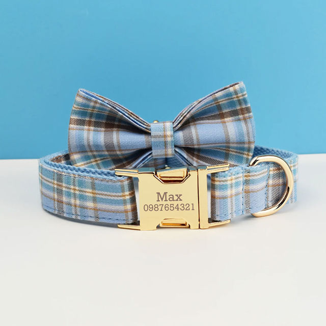 Picture of Personalized Pet Name Collar - 7 Color Grid Series - Engraved Pet Name Square Tag - Gift for Pets