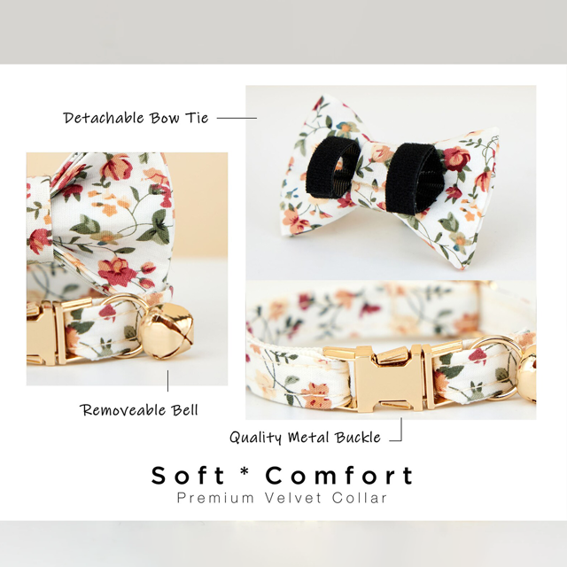 Picture of Personalized Cat Name Collar Set - Floral Series - Engraved Pet Name Tag Metal Buckle - Summer Gift for Cats