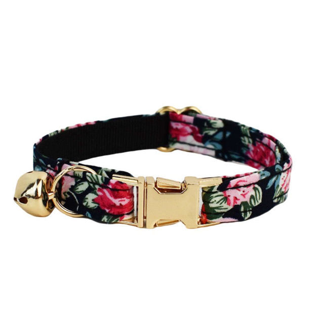Picture of Personalized Cat Name Collar Set - Floral Series - Engraved Pet Name Tag Metal Buckle - Summer Gift for Cats
