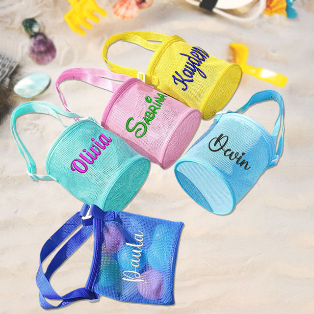 Picture of Custom Embroidered Kids Beach Bags - Custom Mesh Beach Bags - Custom Kids Bucket Shell Bags