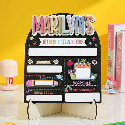 Picture of Personalized Wooden First & Last Day of School Sign - Black Background with Colorful Lettering - Back to School Photo Board for Kids