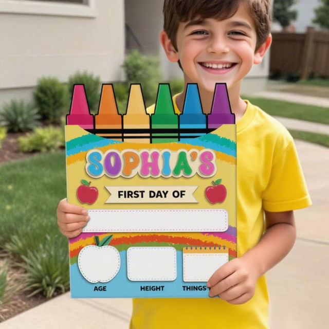 Picture of Personalized Wooden First & Last Day of School Sign - Rainbow Theme - Back to School Photo Board for Kids