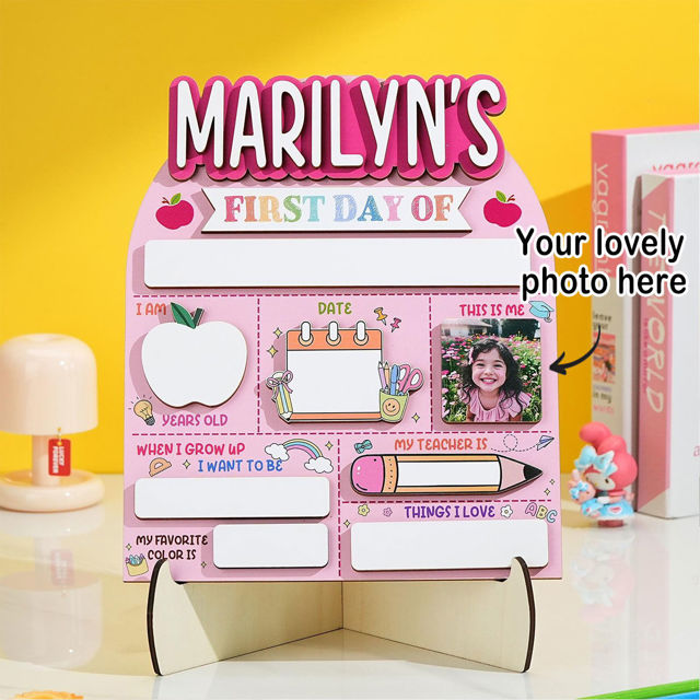Picture of Personalized Wooden First & Last Day of School Sign - Custom Name  School Sign with Photo - Back to School Photo Board for Kids