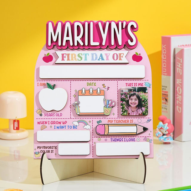 Picture of Personalized Wooden First & Last Day of School Sign - Custom Name  School Sign with Photo - Back to School Photo Board for Kids
