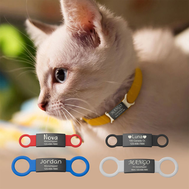 Picture of Custom Black Slide On Dog & Cat Collar Name Tag - Personalized Silent Pet Name Tag with Owner Information