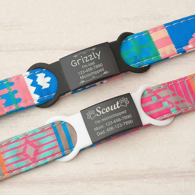 Picture of Custom Black Slide On Dog & Cat Collar Name Tag - Personalized Silent Pet Name Tag with Owner Information