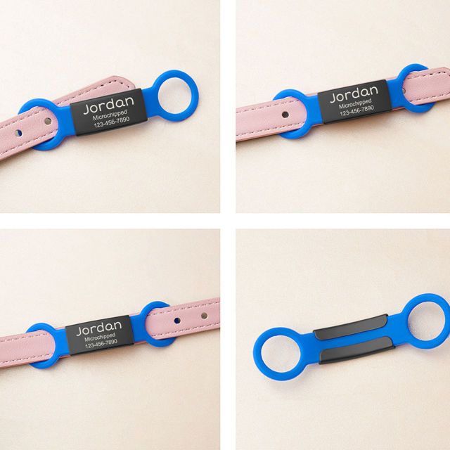 Picture of Custom Black Slide On Dog & Cat Collar Name Tag - Personalized Silent Pet Name Tag with Owner Information