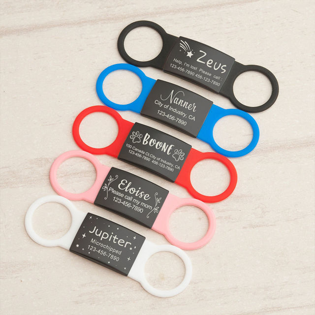 Picture of Custom Black Slide On Dog & Cat Collar Name Tag - Personalized Silent Pet Name Tag with Owner Information