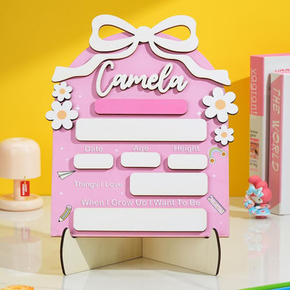 Picture of Personalized Wooden First & Last Day of School Sign - Pink Background + White Bow - Back to School Photo Board for Kids