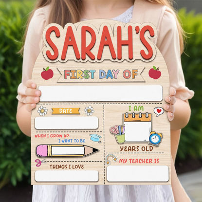 Picture of Personalized Wooden First & Last Day of School Sign - Wood Color Baseboard - Back to School Photo Board for Kids